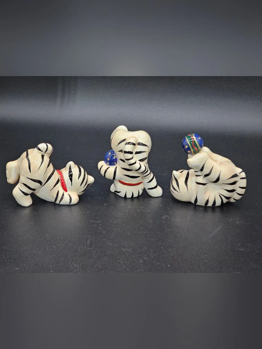 Vintage Ceramic Playful Tabby Kittens Figurine Set of 3 – Cats with Yarn Balls